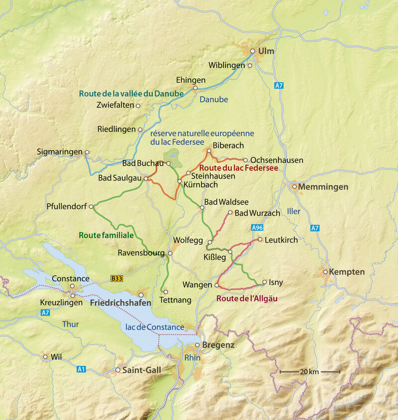 La Haute-Souabe est une région de vacances aux multiples facettes entre le lac de Constance et le Danube, l’Allgäu et le Jura souabe. Sa richesse naturelle en sources thermales a fait de l’«Oberschwaben» une région propice aux soins de santé. Celui qui recherche une chaleur bienfaisante trouvera son bonheur dans les nombreux établissements thermaux avec leurs espaces baignade et sauna. L’eau thermale enrichie en minéraux et oligoéléments est utilisée d’une part pour alimenter les thermes et d’autre part à des fins thérapeutiques.