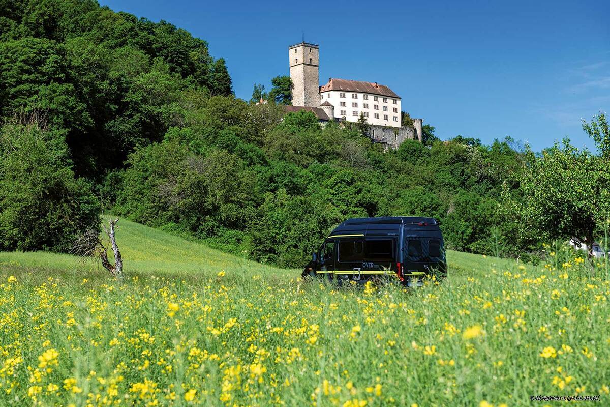 Auffahrt zur Burg Guttenberg, welche die Deutsche Greifenwarte und ein sehenswertes Museum beherbergt.