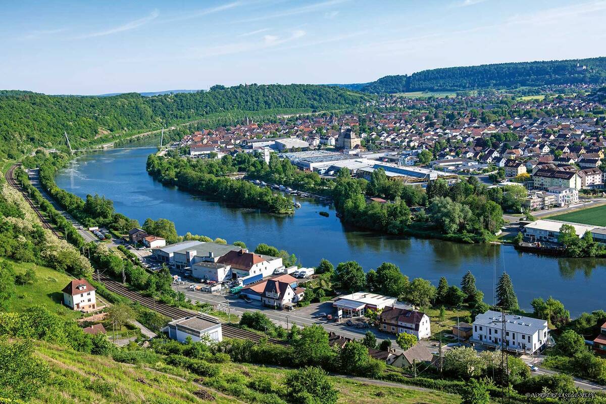 Vue depuis le château de Hornberg sur le vignoble et le Neckar.
